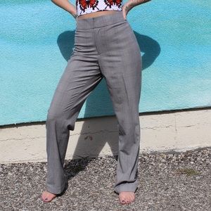 Retro Grey Mid Rise Plaid Straight Leg Slack Pants